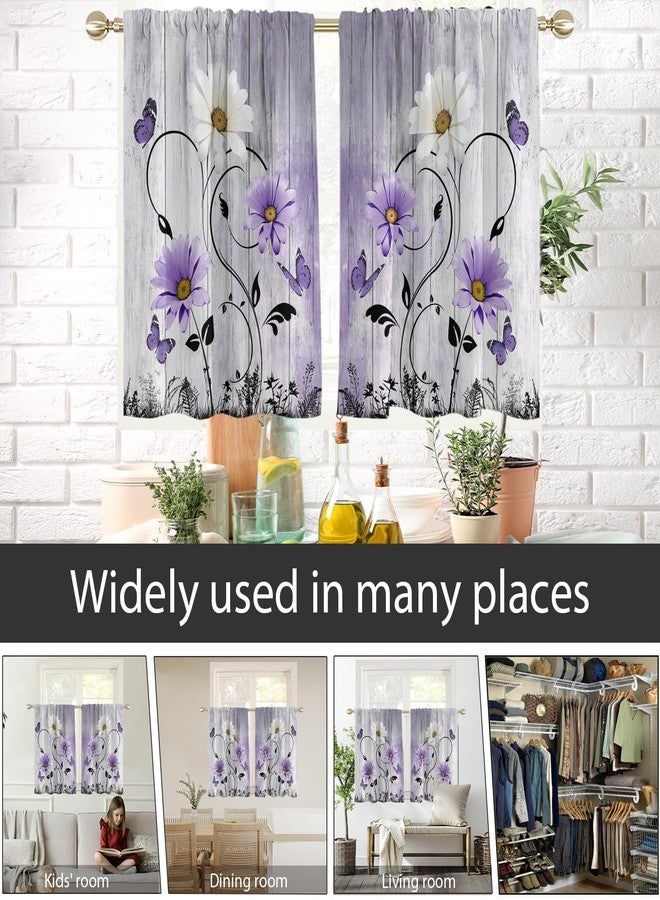 AAtter Purple Floral Window Curtains for Kitchen Lavender Lilac Flowers Fun Girls Butterfly Small Short Home Living Room Bedroom Bathroom Drapes Treatment Tiers Fabric 1 Pair, 27.5" W x 45" L, Rustic - Image 5